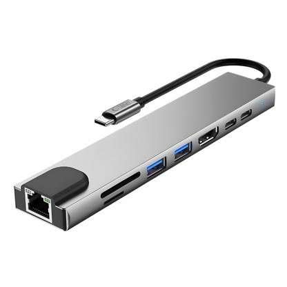 Hub USB-C Tech-Protect HB09, 2 x USB-A 3.0 - 2 x USB-C - 1 x HDMI - 1 x RJ45 - 1 x SD - 1 x microSD, Siva