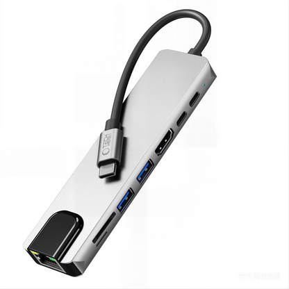 Hub USB-C Tech-Protect HB09, 2 x USB-A 3.0 - 2 x USB-C - 1 x HDMI - 1 x RJ45 - 1 x SD - 1 x microSD, Siva