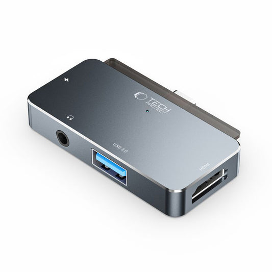 USB-C Hub Tech-Protect V6, 1 x USB-A - 1 x USB-C - 1 x HDMI - 1 x Jack 3.5mm, Sivi