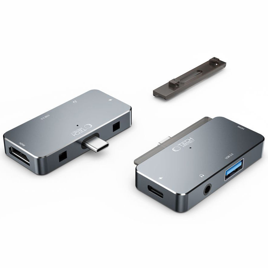 Hub USB-C Tech-Protect V6, 1 x USB-A - 1 x USB-C - 1 x HDMI - 1 x Jack 3.5mm, Grey 