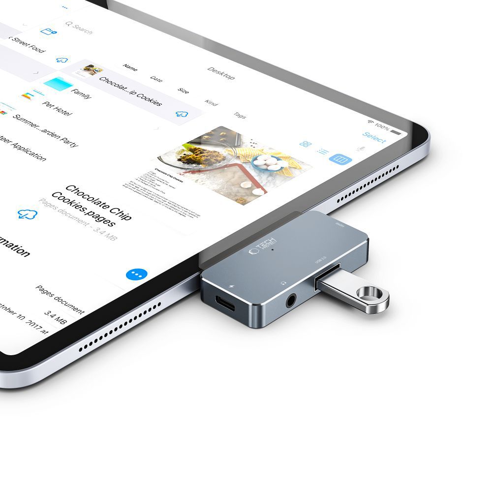 Hub USB-C Tech-Protect V6, 1 x USB-A - 1 x USB-C - 1 x HDMI - 1 x Jack 3.5mm, Grey 