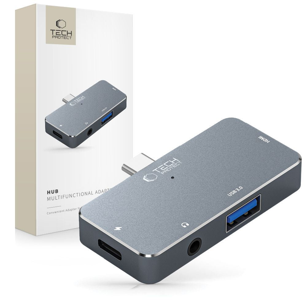 Hub USB-C Tech-Protect V6, 1 x USB-A - 1 x USB-C - 1 x HDMI - 1 x Jack 3.5mm, Grey 