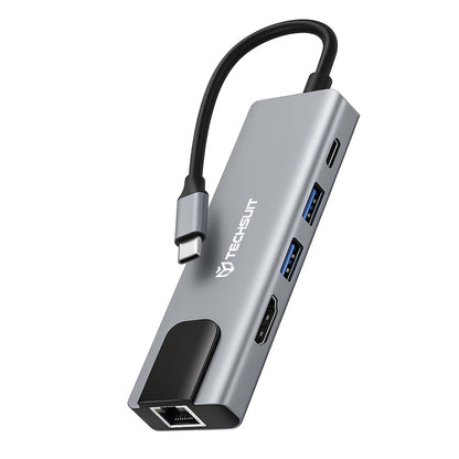 Hub USB-C Techsuit H1 NetBridge, 5u1, Sivi