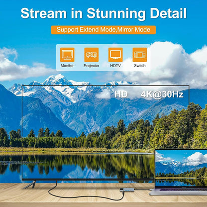 Hub USB-C Techsuit H1 NetBridge, 5u1, Sivi