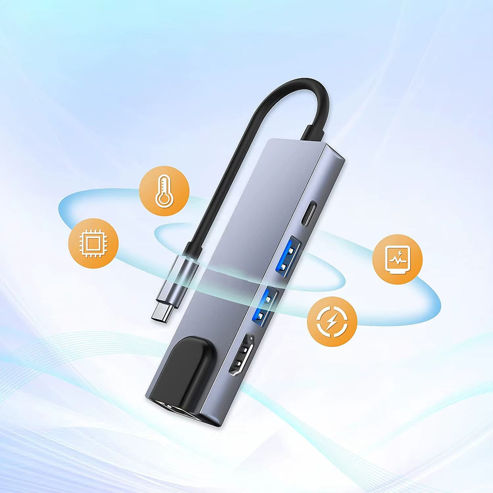 Hub USB-C Techsuit H1 NetBridge, 5u1, Sivi