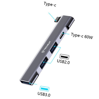 Hub USB-C Techsuit H12 ZenithDock, 4in1, Sivi