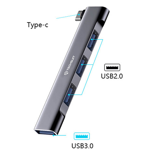 Hub USB-C Techsuit H13 ZenithDock, 4in1, Sivi