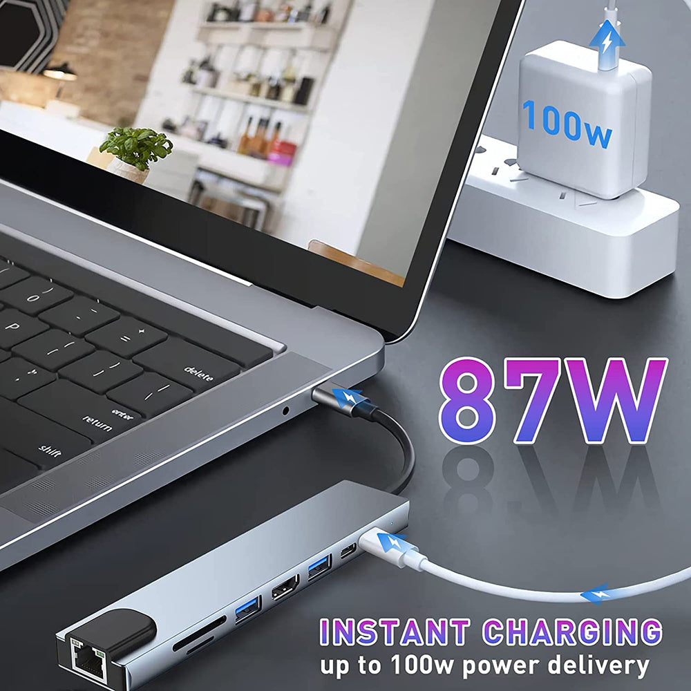 Hub USB-C Techsuit H2 NetBridge, 8in1, Sivi