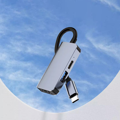 Hub USB-C Techsuit H4 TurboChargeX, 3u1, Sivi