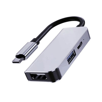 Hub USB-C Techsuit H4 TurboChargeX, 3u1, Sivi