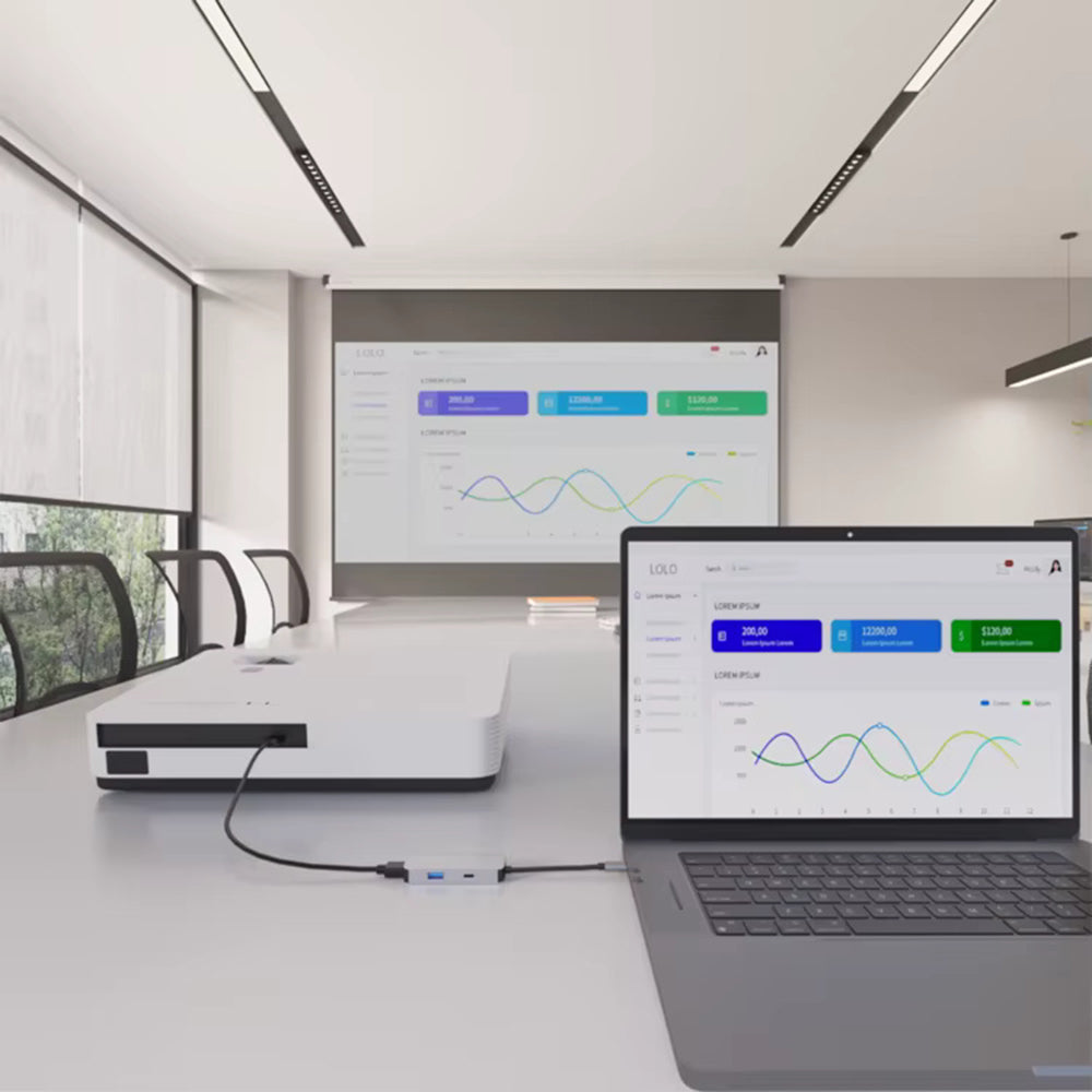 Hub USB-C Techsuit H4 TurboChargeX, 3u1, Sivi