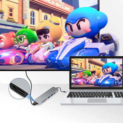 Hub USB-C Techsuit H5 TurboChargeX, 6in1, Sivi