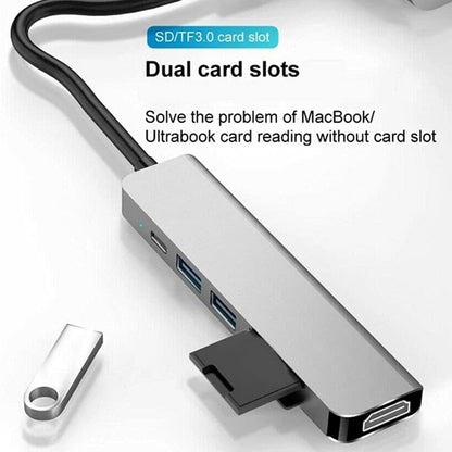 Hub USB-C Techsuit H5 TurboChargeX, 6in1, Sivi