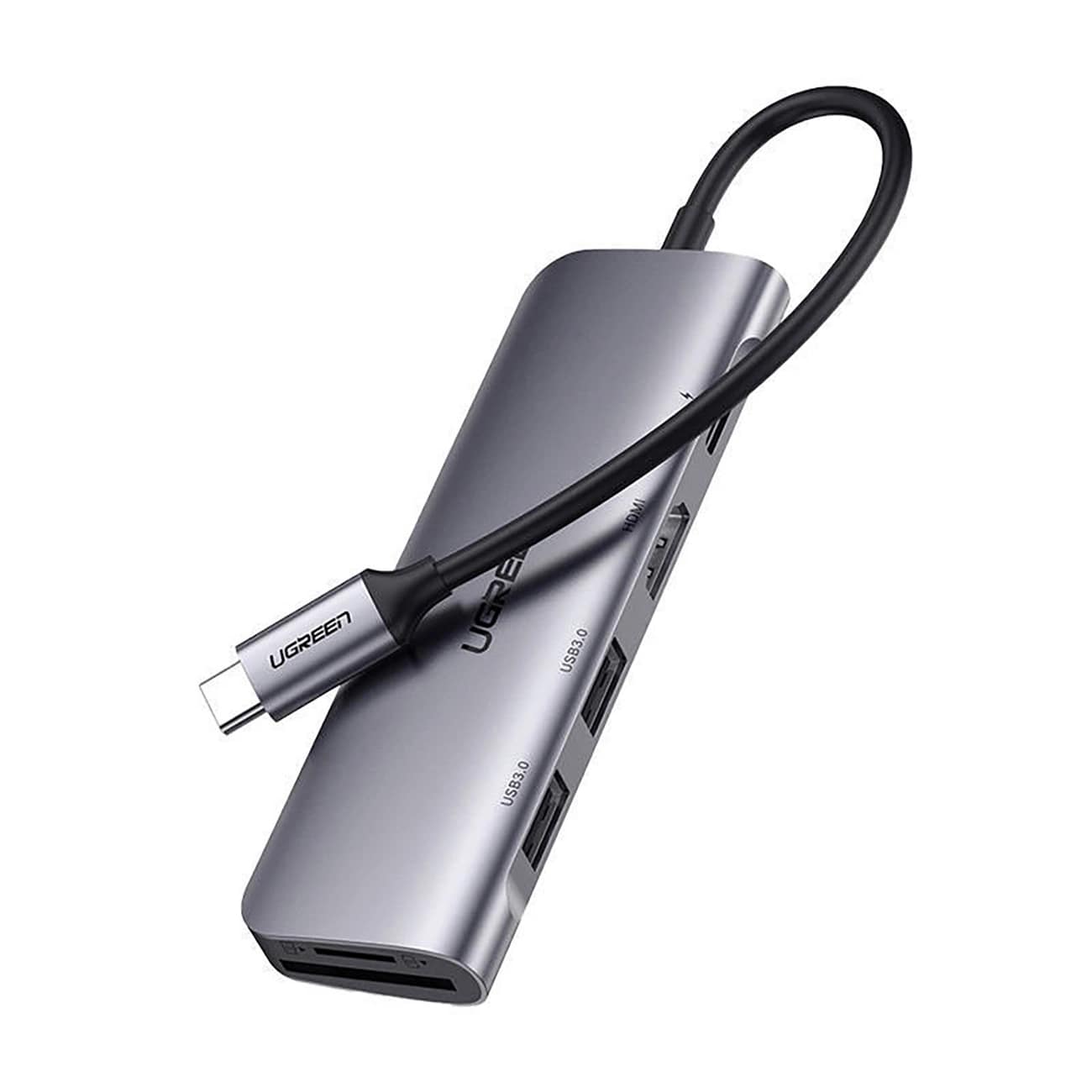 Hub USB-C UGREEN CM195 (15214), 2 x USB-A 3.0 - 1 x USB-C - 1 x HDMI - 1 x SD - 1 x microSD, Sivi