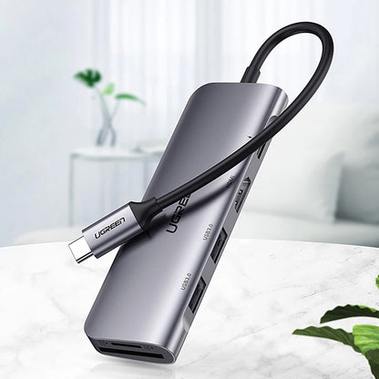 Hub USB-C UGREEN CM195 (15214), 2 x USB-A 3.0 - 1 x USB-C - 1 x HDMI - 1 x SD - 1 x microSD, Sivi
