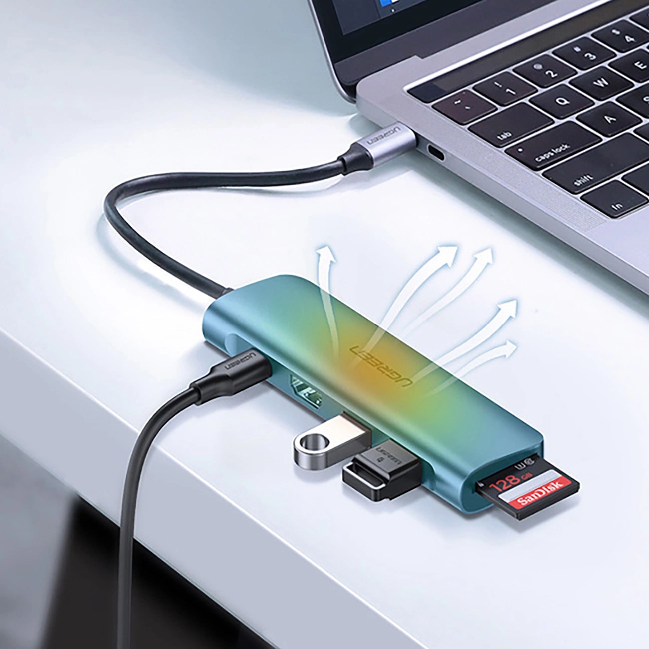 Hub USB-C UGREEN CM195 (15214), 2 x USB-A 3.0 - 1 x USB-C - 1 x HDMI - 1 x SD - 1 x microSD, Sivi
