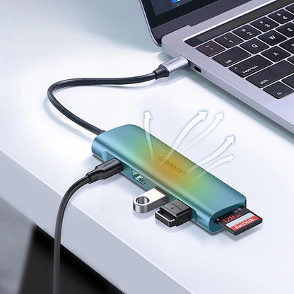 Hub USB-C UGREEN CM195 (15214), 2 x USB-A 3.0 - 1 x USB-C - 1 x HDMI - 1 x SD - 1 x microSD, Sivi