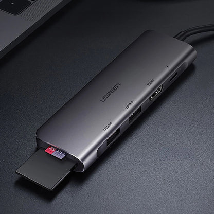 Hub USB-C UGREEN CM195 (15214), 2 x USB-A 3.0 - 1 x USB-C - 1 x HDMI - 1 x SD - 1 x microSD, Sivi