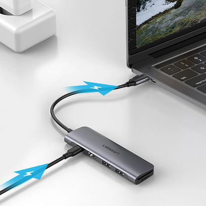 Hub USB-C UGREEN CM195 (15214), 2 x USB-A 3.0 - 1 x USB-C - 1 x HDMI - 1 x SD - 1 x microSD, Sivi