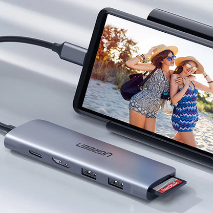 Hub USB-C UGREEN CM195 (15214), 2 x USB-A 3.0 - 1 x USB-C - 1 x HDMI - 1 x SD - 1 x microSD, Sivi