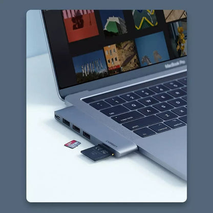 Hub USB-C UGREEN CM251 za Apple MacBook Pro / Air, 3 x USB-A 3.0 - 1 x USB-C - 1 x SD - 1 x microSD, Sivi