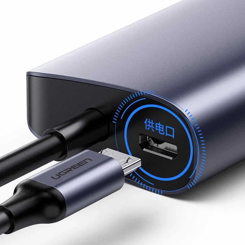 Hub USB-C UGREEN CM252, 3 x USB-A 3.0 - 1 x USB-C - RJ45, Sivi