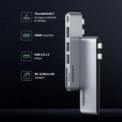 USB-C Hub UGREEN CM380 (80856) za Apple MacBook Pro / Air Series, 2 x USB-A 3.0 - 1 x USB-C - 1 x HDMI - 1 x SD - 1 x microSD