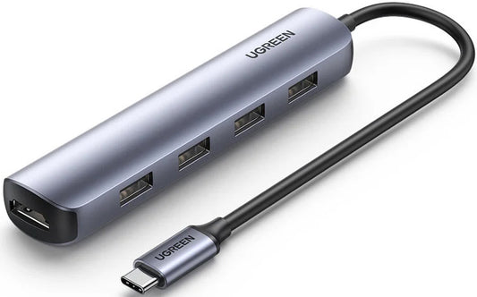 Hub USB-C UGREEN CM417, 4 x USB-A 3.2 - 1 x HDMI, Sivi