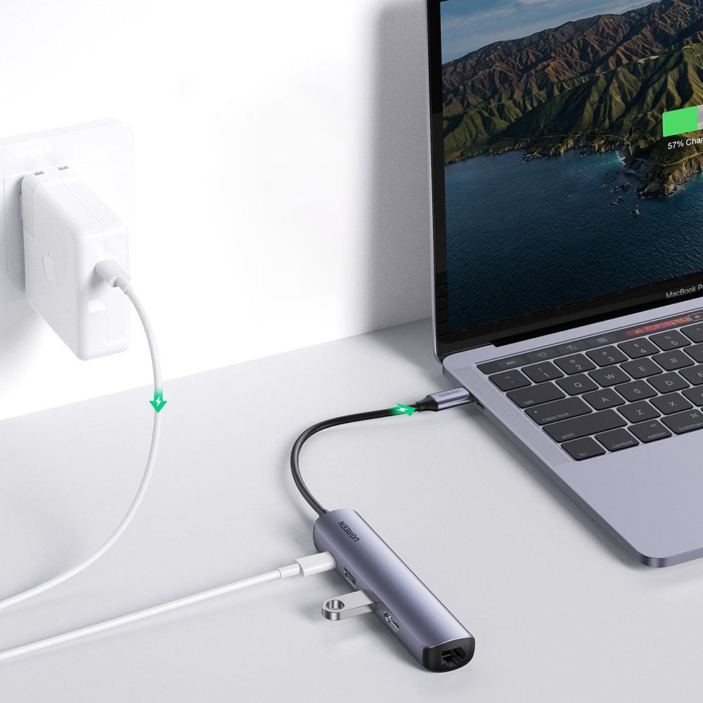 Hub USB-C UGREEN CM418 (10919), 2 x USB-A 3.0 - 1 x USB-C - 1 x HDMI - 1 x RJ45, Sivi