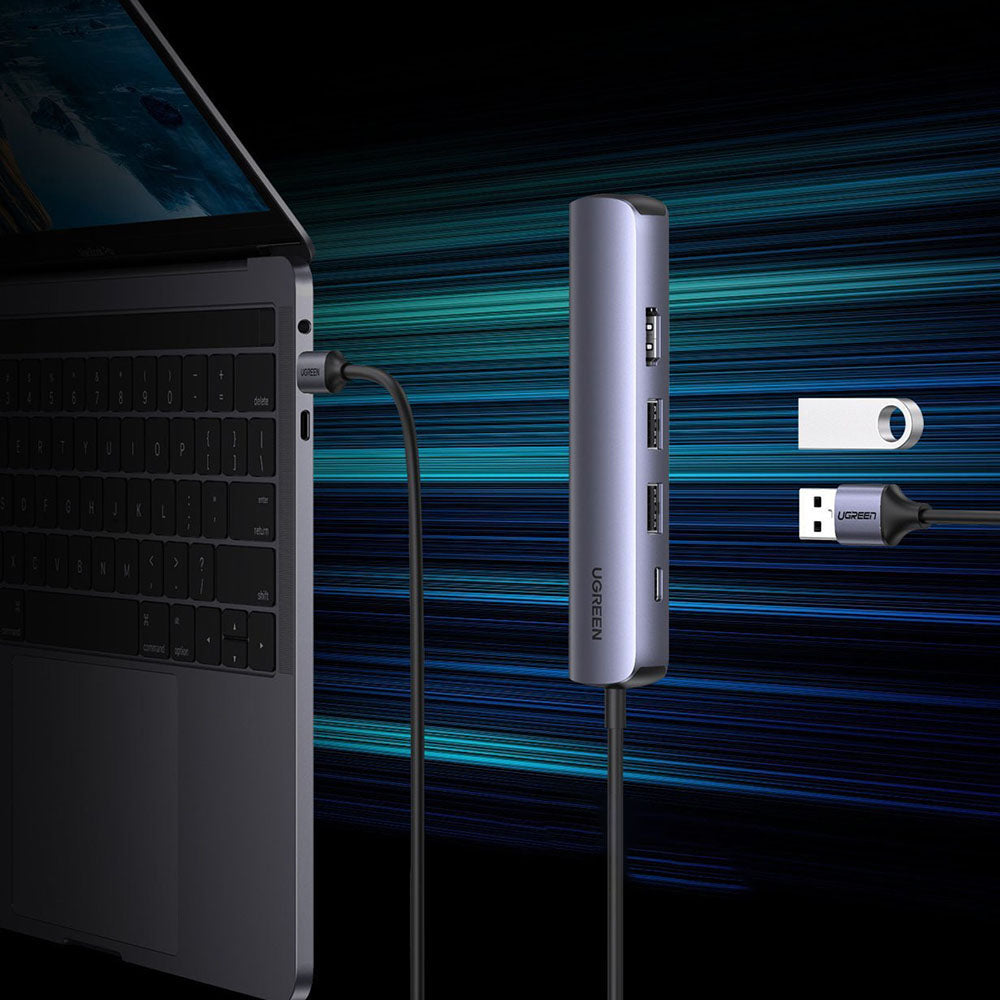 Hub USB-C UGREEN CM418 (10919), 2 x USB-A 3.0 - 1 x USB-C - 1 x HDMI - 1 x RJ45, Sivi
