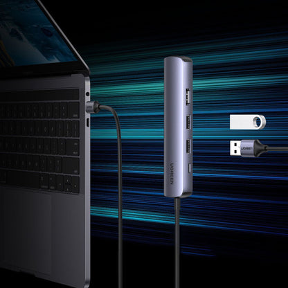 Hub USB-C UGREEN CM418 (10919), 2 x USB-A 3.0 - 1 x USB-C - 1 x HDMI - 1 x RJ45, Sivi