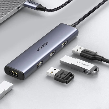 USB-C hub UGREEN CM473, 4 x USB-A 3.0, 0.20m, sivi