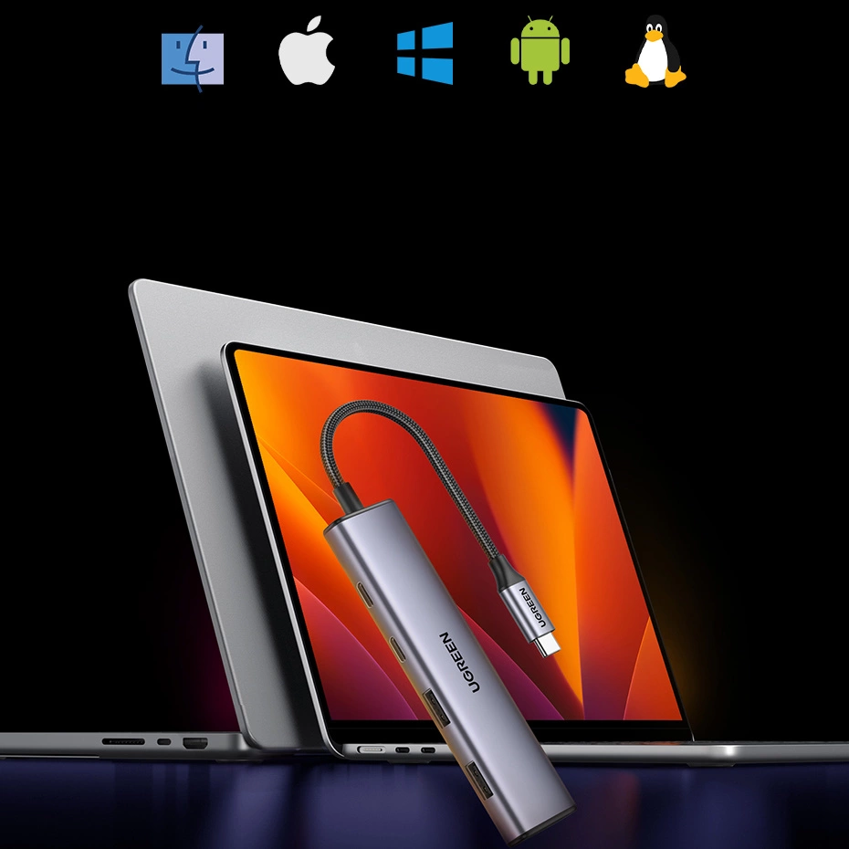 Hub USB-C UGREEN CM473, 2 x USB-A 3.0 - 2 x USB-C, 0,20cm, Siva
