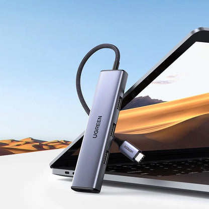 USB-C hub UGREEN CM473, 4 x USB-A 3.0, 0.20m, sivi