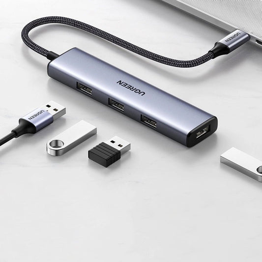 USB-C hub UGREEN CM473, 4 x USB-A 3.0, 0.15m, sivi
