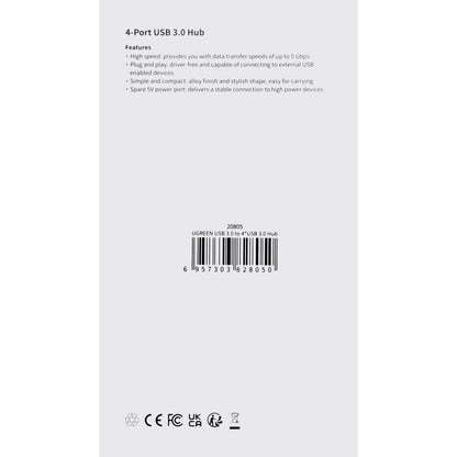 USB-C hub UGREEN CM473, 4 x USB-A 3.0, 0.15m, sivi