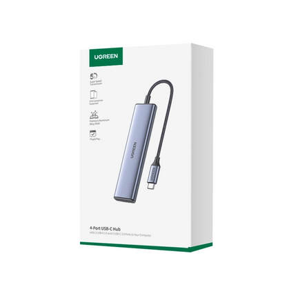Hub USB-C UGREEN CM473, 2 x USB-A 3.0 - 2 x USB-C, 0,20cm, Siva