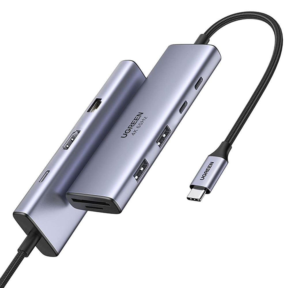 Hub USB-C UGREEN CM498 (15375), 2 x USB-A - 3 x USB-C - 1 x HDMI - 1 x RJ45 - 1 x SD - 1 x microSD, Siva