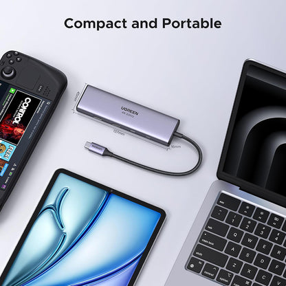 Hub USB-C UGREEN CM498 (15375), 2 x USB-A - 3 x USB-C - 1 x HDMI - 1 x RJ45 - 1 x SD - 1 x microSD, Siva
