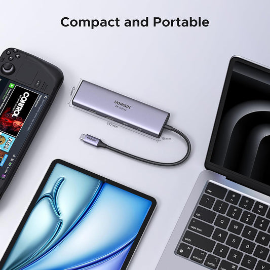 Hub USB-C UGREEN CM498 (15375), 2 x USB-A - 3 x USB-C - 1 x HDMI - 1 x RJ45 - 1 x SD - 1 x microSD, Siva