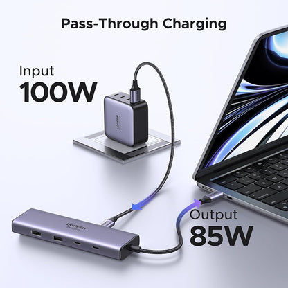 Hub USB-C UGREEN CM498 (15375), 2 x USB-A - 3 x USB-C - 1 x HDMI - 1 x RJ45 - 1 x SD - 1 x microSD, Siva
