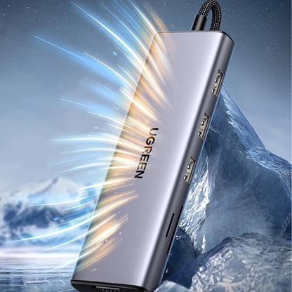 Hub USB-C UGREEN CM498 (15600), 3 x USB-A 3.0 - 1 x USB-C - 1 x HDMI - 1 x VGA - 1 x RJ45 - 1 x SD - 1 x microSD, Sivi