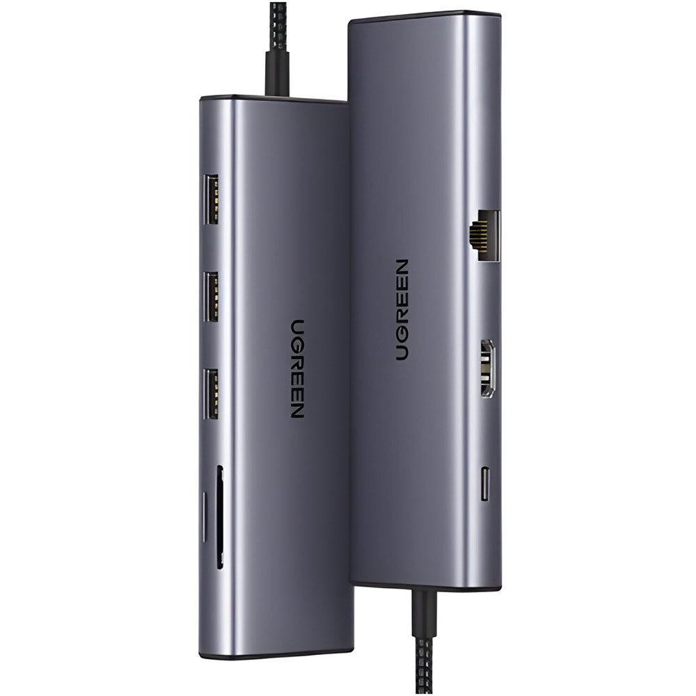 Hub USB-C UGREEN CM498 (15600), 3 x USB-A 3.0 - 1 x USB-C - 1 x HDMI - 1 x VGA - 1 x RJ45 - 1 x SD - 1 x microSD, Sivi
