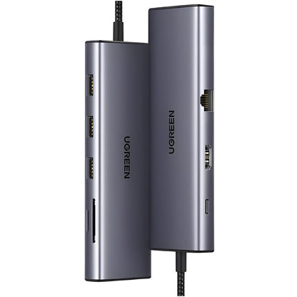 Hub USB-C UGREEN CM498 (15600), 3 x USB-A 3.0 - 1 x USB-C - 1 x HDMI - 1 x VGA - 1 x RJ45 - 1 x SD - 1 x microSD, Sivi