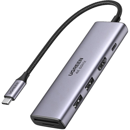 Hub USB-C UGREEN CM511 (60384), 2 x USB-A 3.0 - 1 x USB-C - 1 x HDMI - 1 x SD - 1 x microSD, Sivi