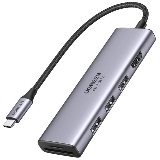 Hub USB-C UGREEN CM511 (60383), 3 x USB-A 3.2 - 1 x HDMI - 1 x SD - 1 x microSD, Sivi