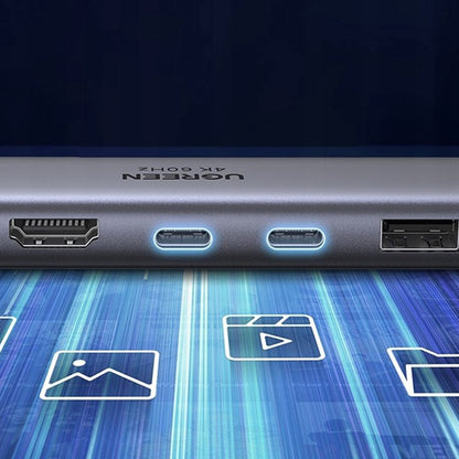 Hub USB-C UGREEN CM511 (45521), 1 x USB-A 3.2 - 3 x USB-C - 1 x HDMI - 1 x SD - 1 x microSD, Sivi