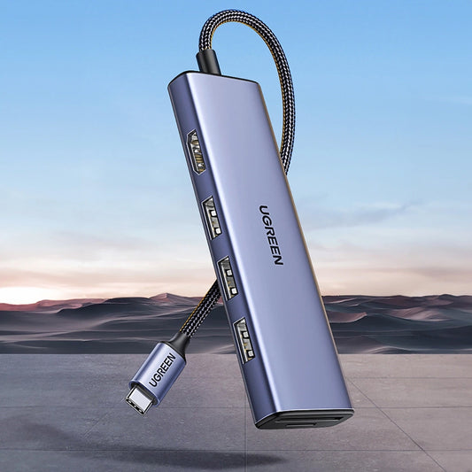 Hub USB-C UGREEN CM511 (20956A), 3 x USB-A 3.0 - 1 x HDMI - 1 x SD - 1 x microSD, Sivi