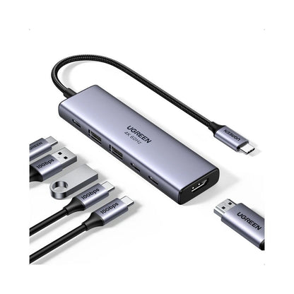Hub USB-C UGREEN CM511 (35999), 2 x USB-A 3.2 - 3 x USB-C - 1 x HDMI, Sivi