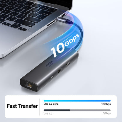 Hub USB-C UGREEN CM512 (45000), 2 x USB-A 3.2 - 2 x USB-C - 1 X HDMI - 1 x RJ45, Sivi